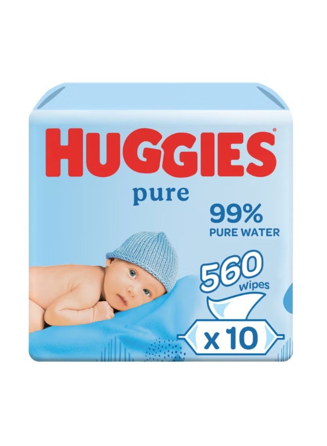 هاجيز مناديل أطفال نقية، 99% ماء نقي، عبوة من 10 قطع × 56 منديل، 560 منديل